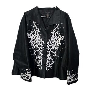 SILK LAND Womens 2X Jacket Beaded Embroidered Button Down Evening Cocktail Lined